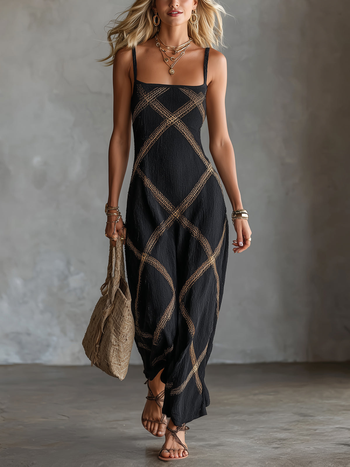 Vittoria | Abito Geometrico Nero Cammello