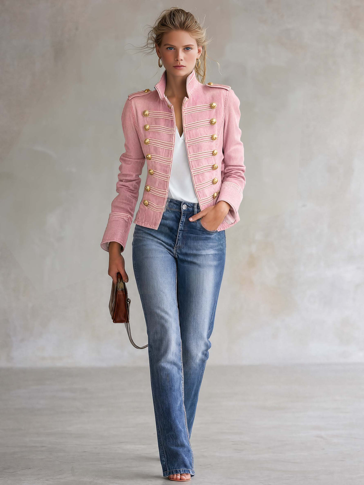 Marion | Giacca in denim stile militare con bottoni dorati