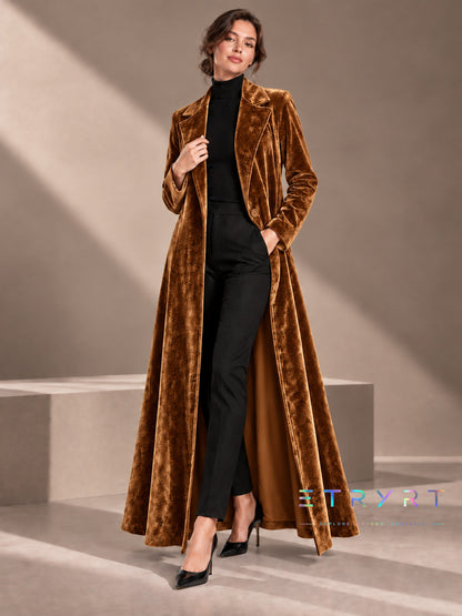 Beatrice | Cappotto lungo in velluto aperto