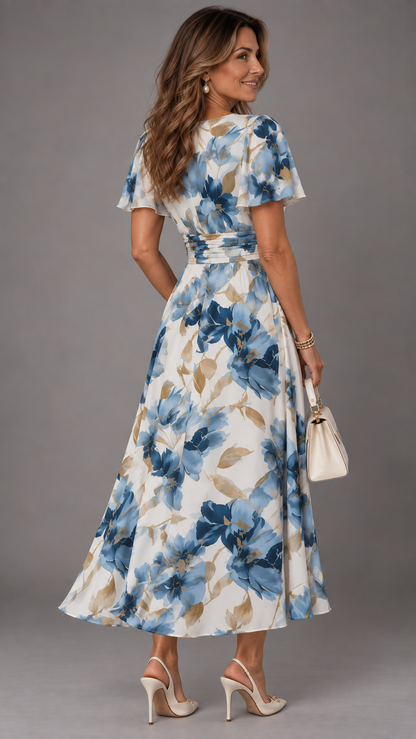 Elara – Vestito midi a portafoglio con stampa floreale