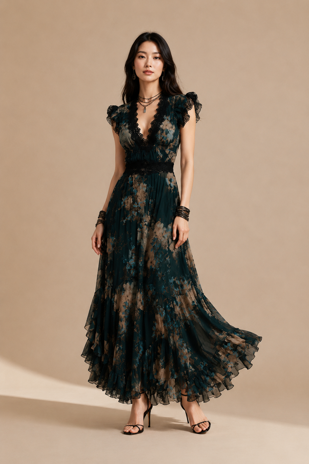 Tatiana | Abito lungo verde bosco elegante