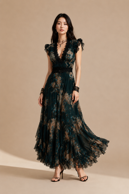 Tatiana | Abito lungo verde bosco elegante