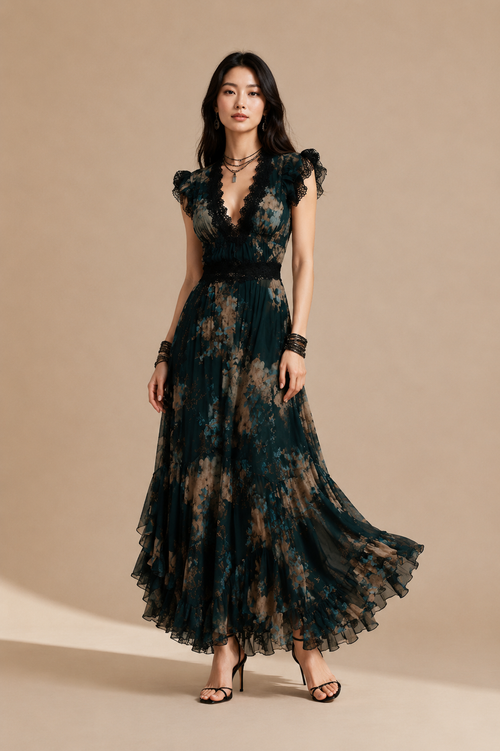 Tatiana | Abito lungo verde bosco elegante