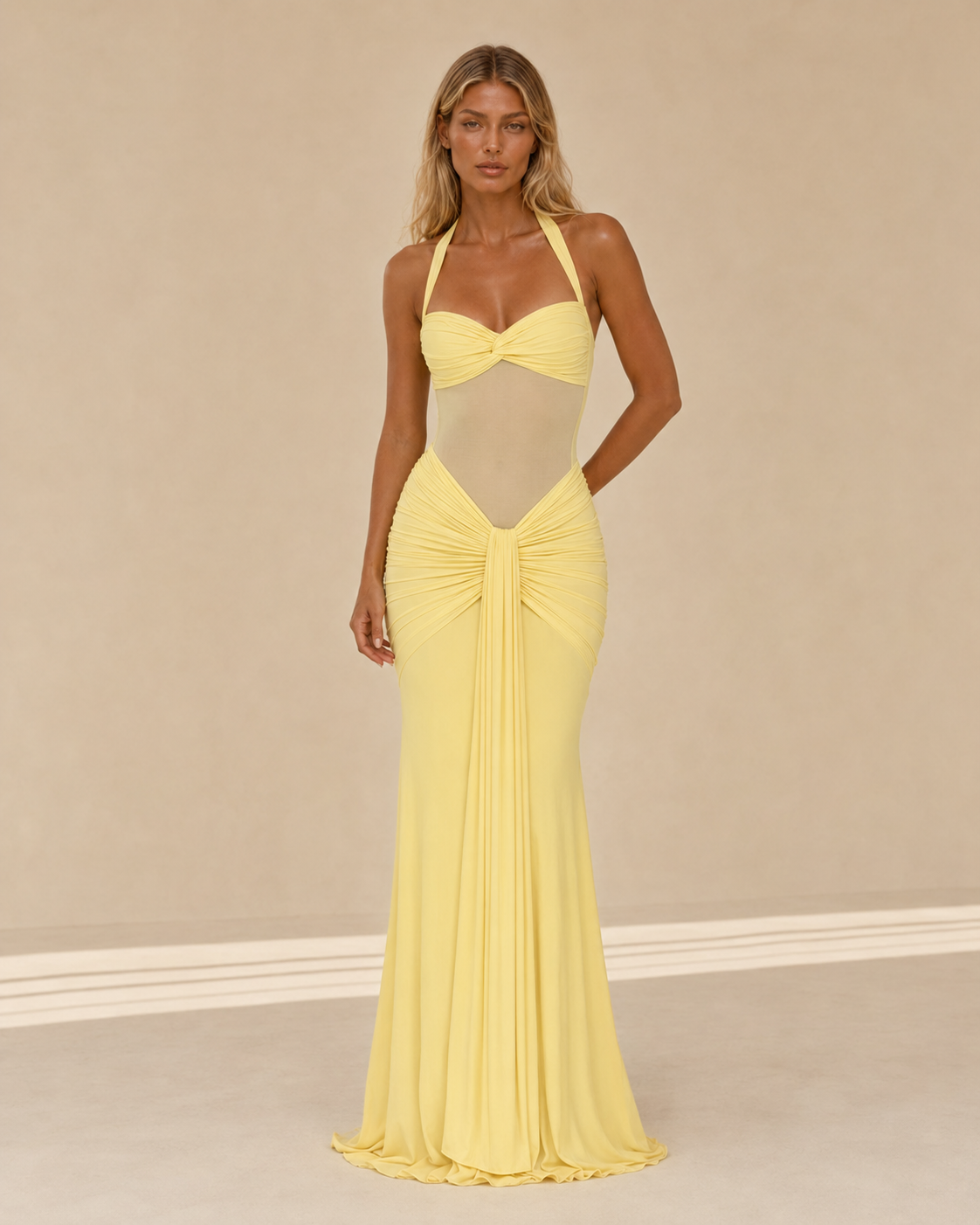 Alessandra™ | Abito lungo con inserto in rete