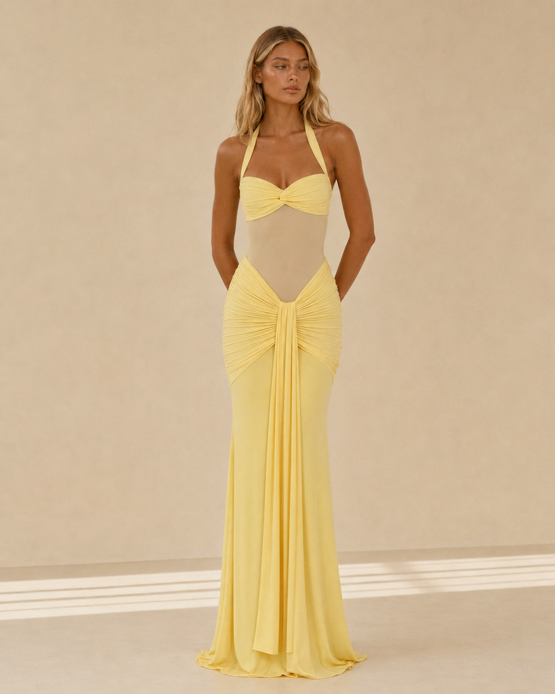 Alessandra™ | Abito lungo con inserto in rete