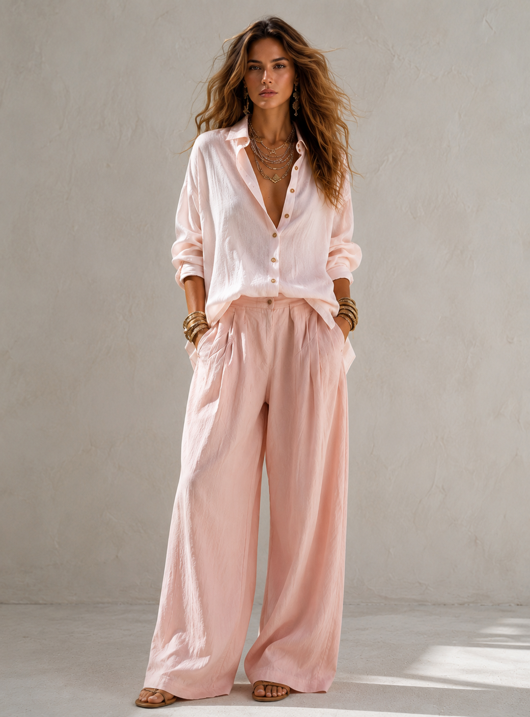 Valentina - Completo con camicia bianca oversize e pantaloni larghi verdi a palloncino