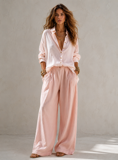 Valentina - Completo con camicia bianca oversize e pantaloni larghi verdi a palloncino