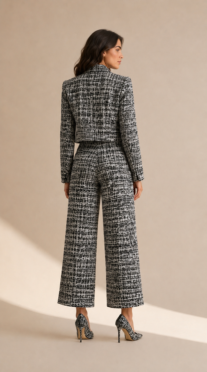 Benedetta | Completo tweed sofisticato con pantalone palazzo