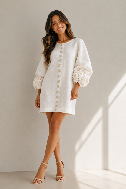 Sofia | Mini abito bianco floreale con polsini