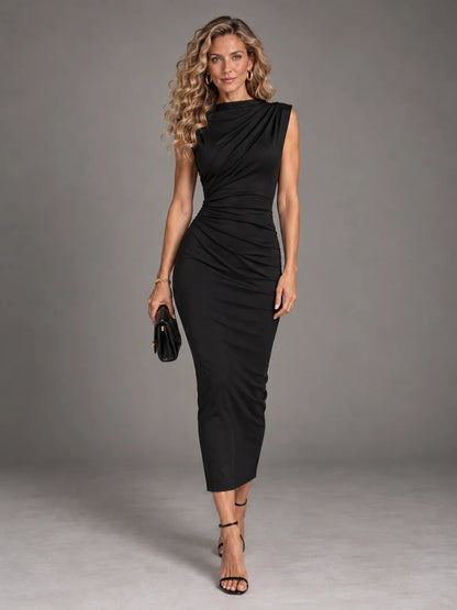 Carla - Vestito Elegante con Drappeggio Asimmetrico