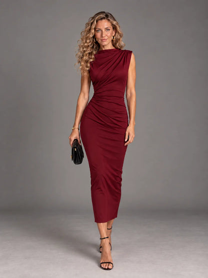 Carla - Vestito Elegante con Drappeggio Asimmetrico