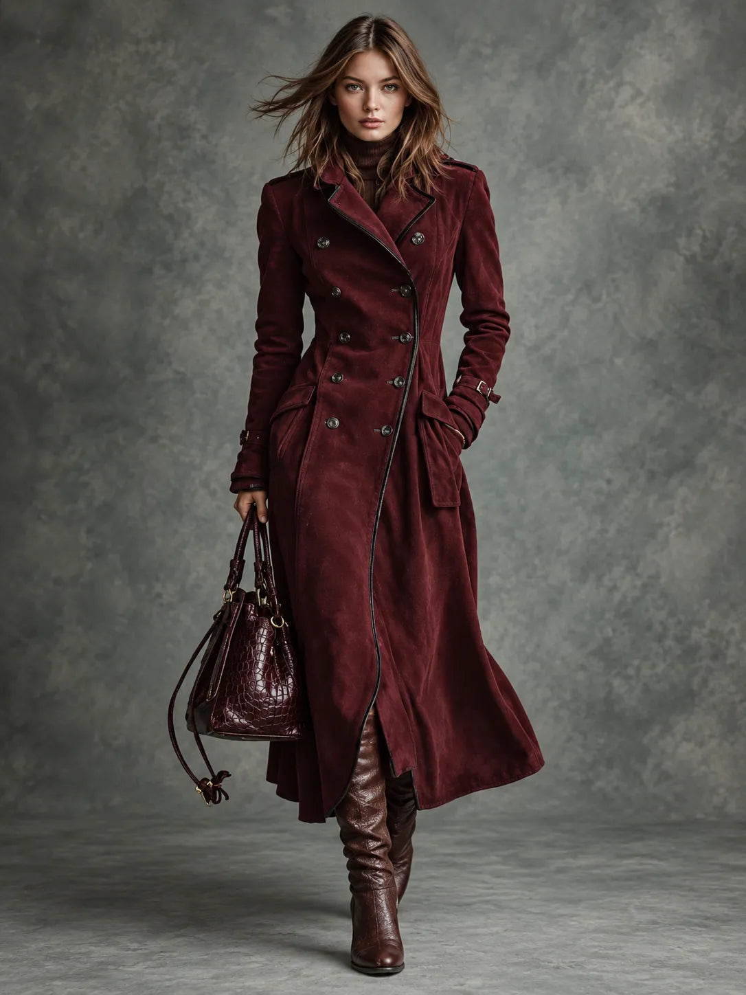 Georgina | Trench lungo effetto scamosciato con cintura