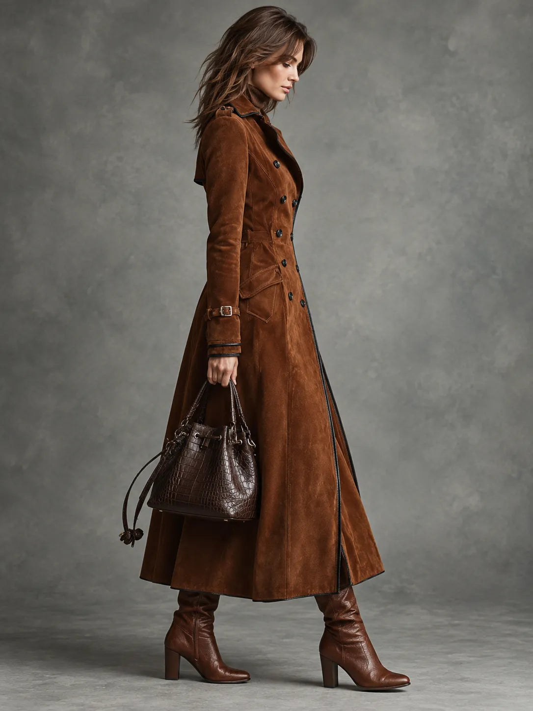 Georgina | Trench lungo effetto scamosciato con cintura