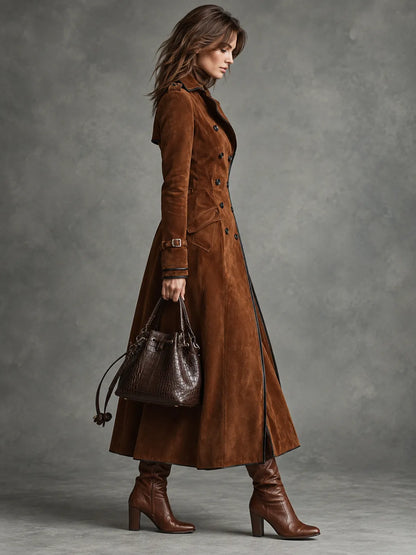 Georgina | Trench lungo effetto scamosciato con cintura
