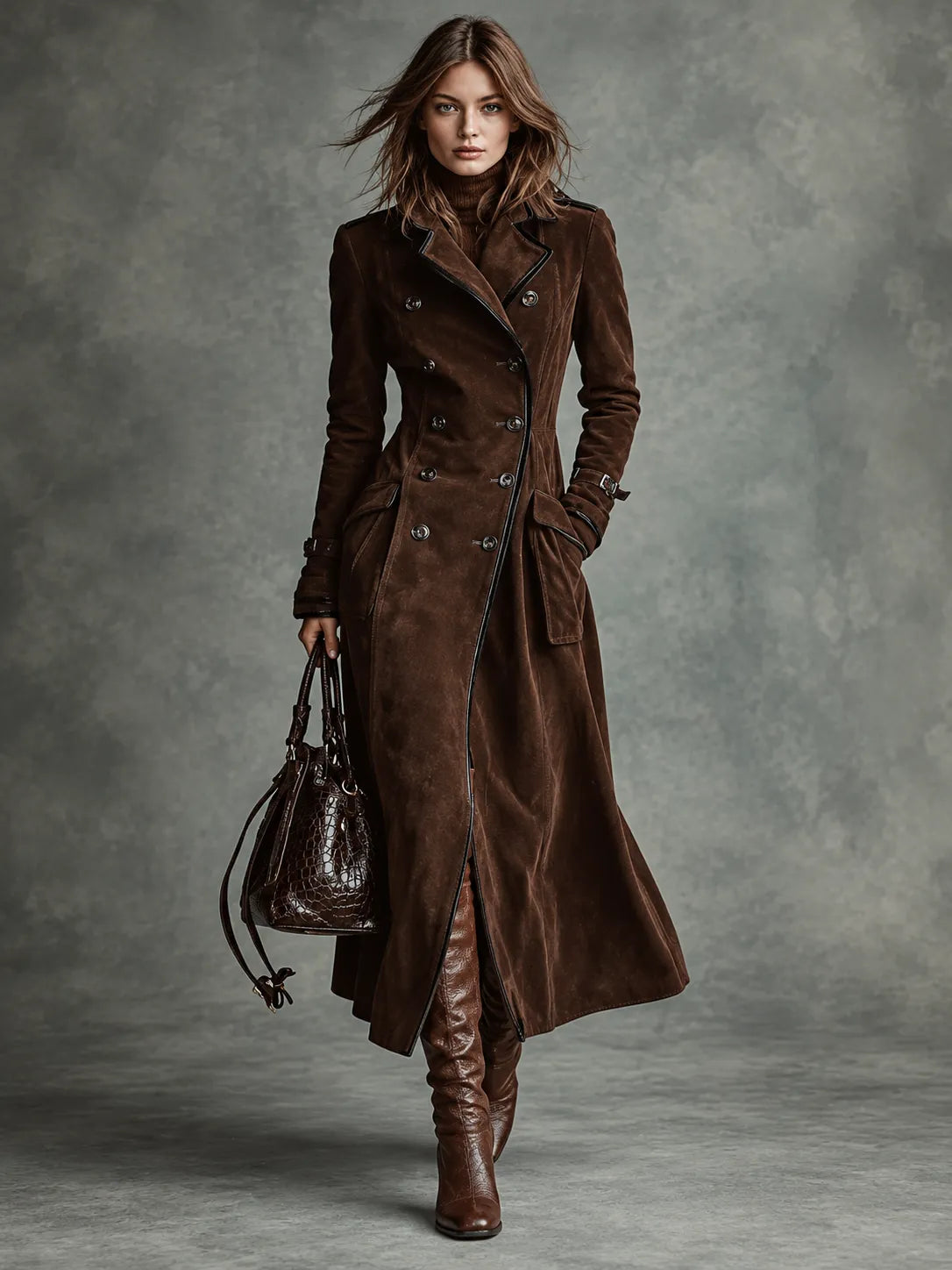 Georgina | Trench lungo effetto scamosciato con cintura